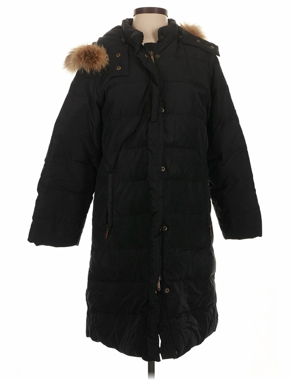 Weekend Max Mara Black Long Puffer Coat with Fur-Trim Hood